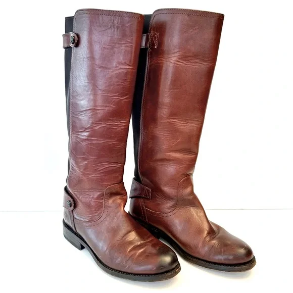 Frye Jayden vintage cognac leather tall brown riding boots, size 5 1/2 - Picture 3 of 9